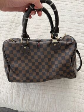 Brown Checkered Women's Satchel Handbag